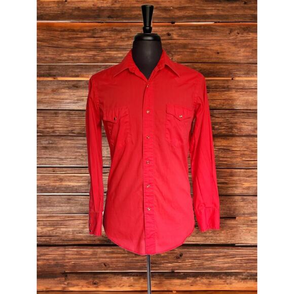 Vintage 80's-90's Wrangler Cowboy Cut thin candy apple red pearlsnap shirt! - Picture 1 of 9